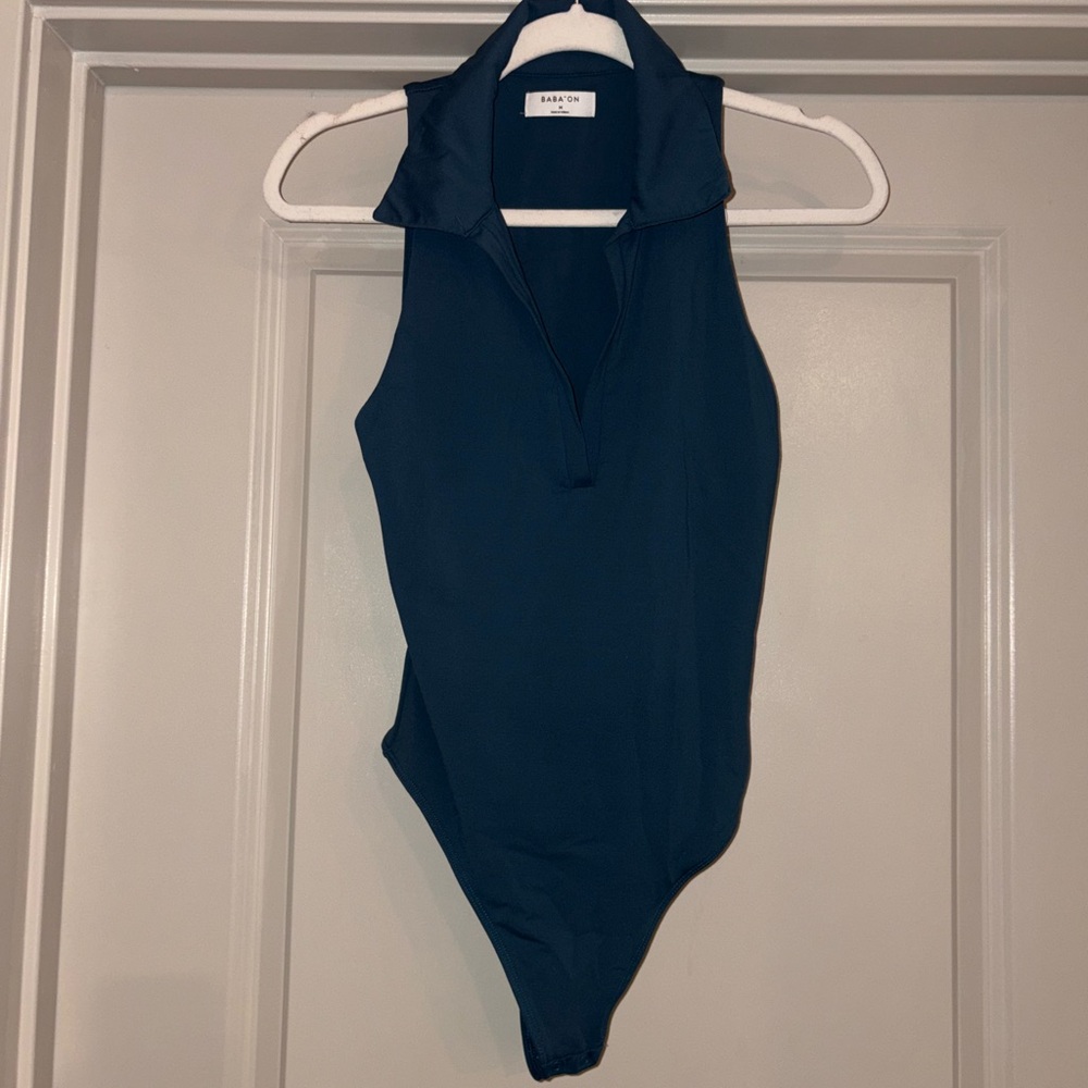 Teal Sleeveless Bodysuit with collar